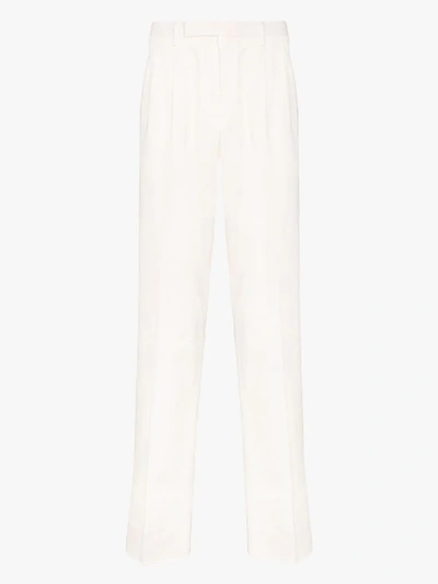 Shop Ermenegildo Zegna Double Pleated Tapered Trousers In White