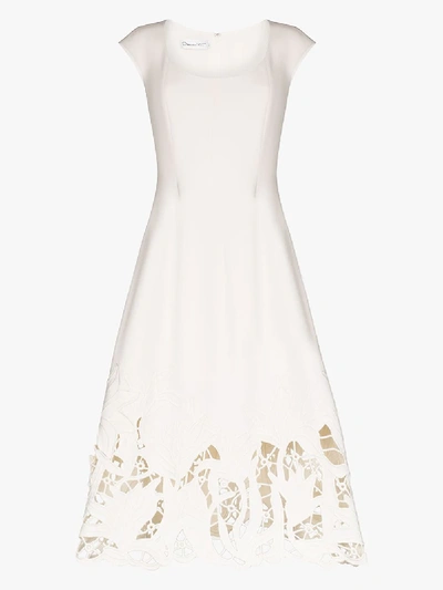 Shop Oscar De La Renta Lace Hem Wool Dress In White