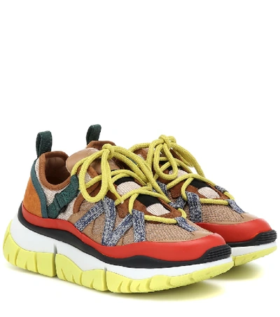 Shop Chloé Blake Leather-trimmed Sneakers In Multicoloured