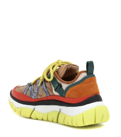 Shop Chloé Blake Leather-trimmed Sneakers In Multicoloured