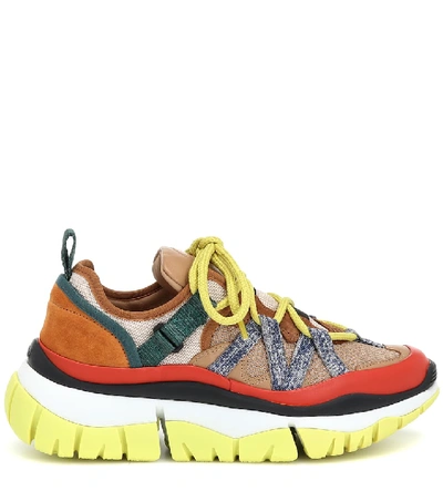 Shop Chloé Blake Leather-trimmed Sneakers In Multicoloured