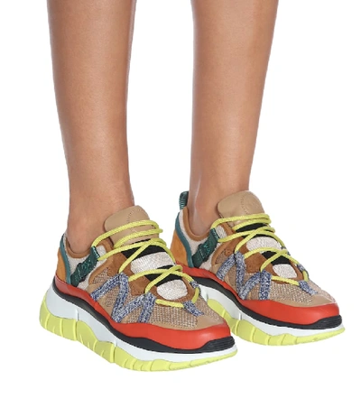 Shop Chloé Blake Leather-trimmed Sneakers In Multicoloured