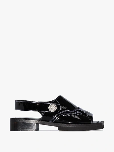 Shop Ganni Black Texas Patent Leather Slingback Sandals