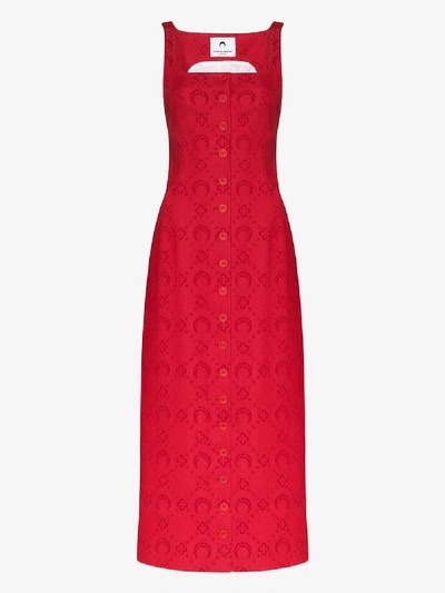 Shop Marine Serre Moonogram Jacquard Tailored Pinafore Dress In Red