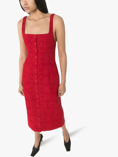 Shop Marine Serre Moonogram Jacquard Tailored Pinafore Dress In Red