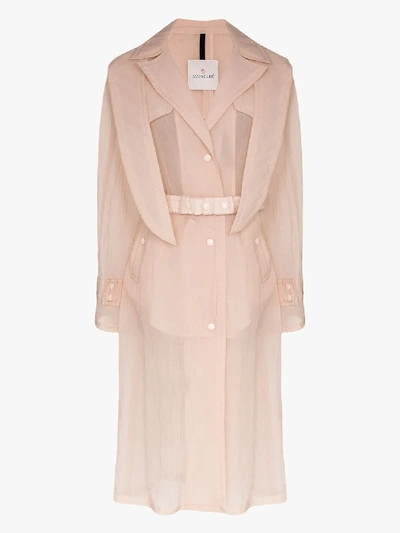 Shop Moncler Perle Sheer Belted Trench Coat In Neutrals