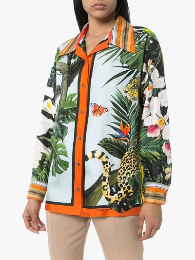 Shop Dolce & Gabbana Leopard And Giraffe Print Shirt In Green