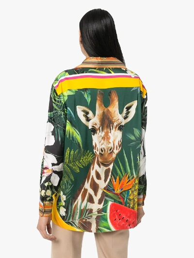 Shop Dolce & Gabbana Leopard And Giraffe Print Shirt In Green