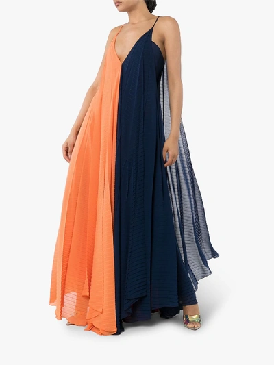 Shop Roland Mouret Tusi Two Tone Pleated Crêpe Gown In Blue