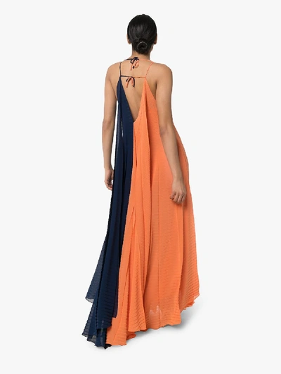 Shop Roland Mouret Tusi Two Tone Pleated Crêpe Gown In Blue