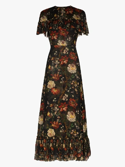 Shop The Vampire's Wife The Frill Seeker Silk Floral Dress In Black