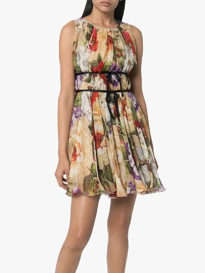 Shop Dolce & Gabbana Floral Print Chiffon Dress In Neutrals