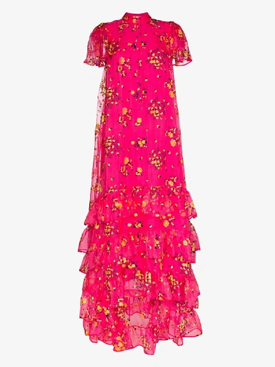 Shop Erdem Aurelia Floral Embellished Tulle Gown In Pink