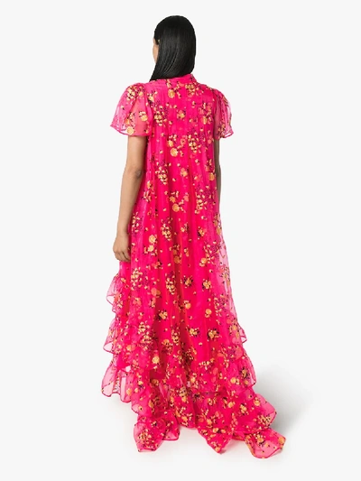 Shop Erdem Aurelia Floral Embellished Tulle Gown In Pink