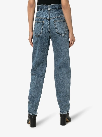 Shop Maison Margiela Belted Tapered Leg Jeans In Blue