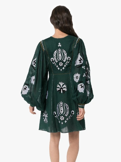 Shop Vita Kin Jasmine Embroidered Linen Mini Dress In Green