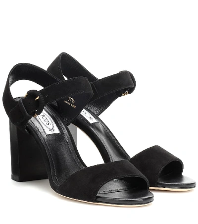 Shop Tod's Suede Sandals In Black