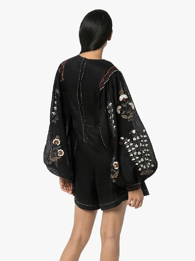 Shop Vita Kin Patchouli Embroidered Linen Playsuit In Black