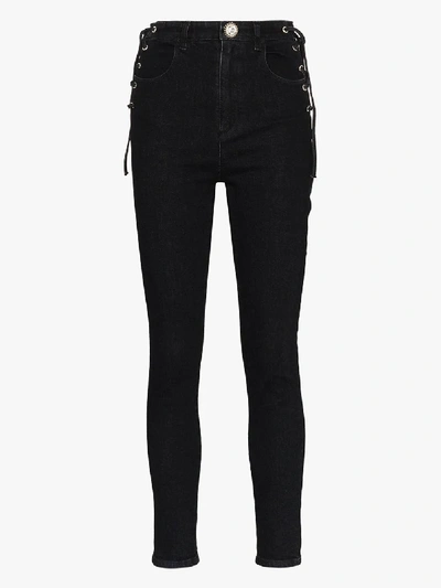 Shop Alessandra Rich Lace-up Detail Skinny Jeans In Black