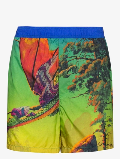Shop Valentino Multicoloured Dragon At Dawn Printed Swim Shorts In Green