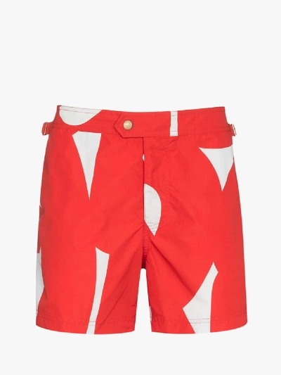 Shop Tom Ford Graphic Print Swim Shorts In Red