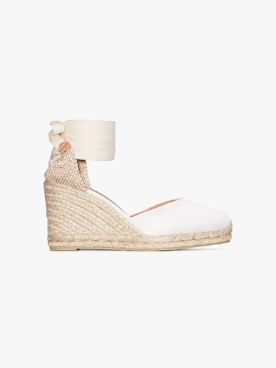 Shop Castaã±er Neutrals White Carina 80 Wedge Espadrilles