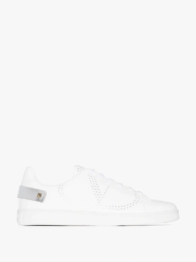 Shop Valentino White Backnet Leather Sneakers