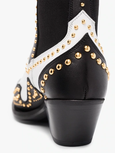 Shop Versace Black And White 65 Studded Leather Ankle Boots
