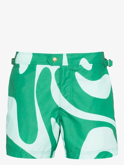 Shop Tom Ford Swirl Print Swim Shorts In Green