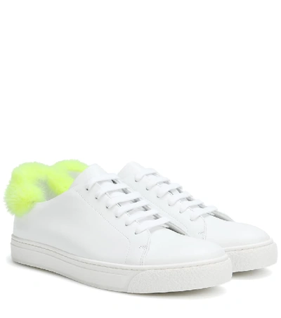Shop Anya Hindmarch Fur-trimmed Leather Sneakers In White