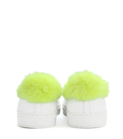 Shop Anya Hindmarch Fur-trimmed Leather Sneakers In White