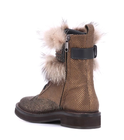 Shop Brunello Cucinelli Fur-trimmed Ankle Boots In Brown