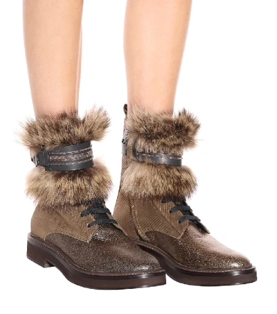 Shop Brunello Cucinelli Fur-trimmed Ankle Boots In Brown