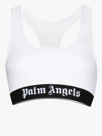 Shop Palm Angels Womens White Palm Classic Sprts Bra Logo Blk Wst Bnd