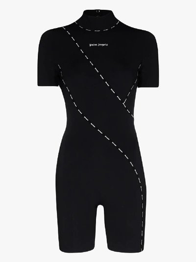 Shop Palm Angels Techno Fabric Logo Jumpsuit In Black