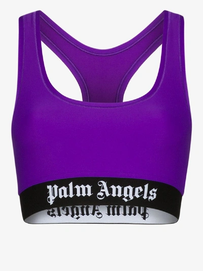 Shop Palm Angels Sport-bh Mit Logo-bund In Purple