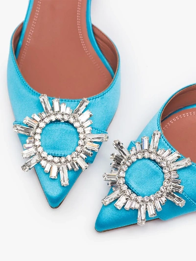 Shop Amina Muaddi Blue Begum 40 Crystal Embellished Slingback Pumps