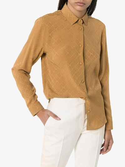 Shop Gucci Monogram Jacquard Silk Shirt In Brown
