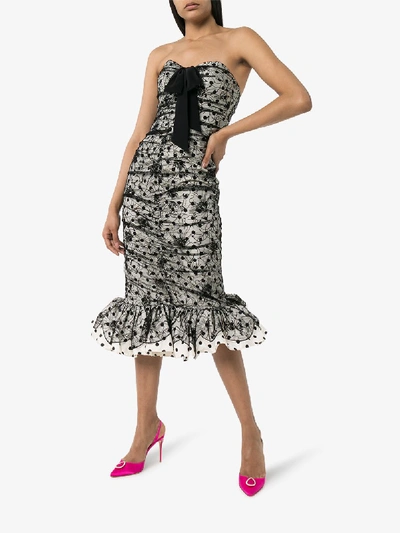 Shop Alessandra Rich Embroidered Taffeta Midi Dress In Black