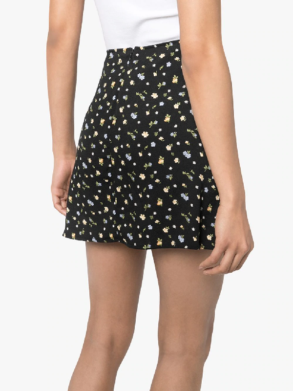 Reformation Fran Floral-print Mini Skirt In Black | ModeSens
