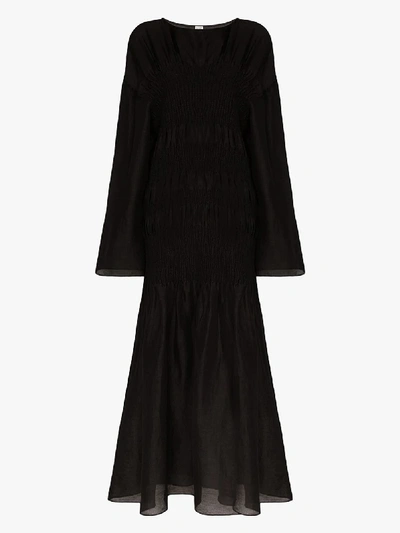 Shop Totême Coripe Shirred Maxi Dress In Black