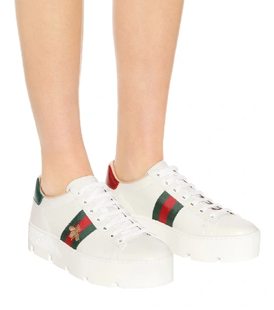Shop Gucci Ace Leather Platform Sneakers In White
