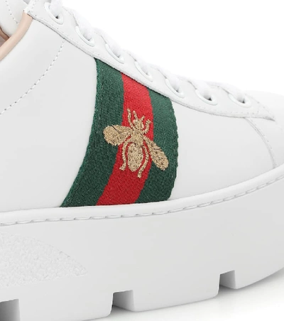 Shop Gucci Ace Leather Platform Sneakers In White