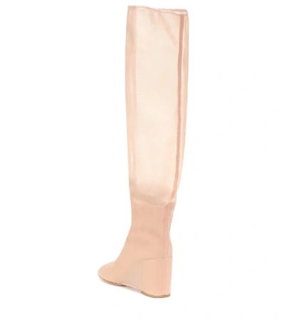Shop Mm6 Maison Margiela Leather And Mesh Knee-high Boots In Pink