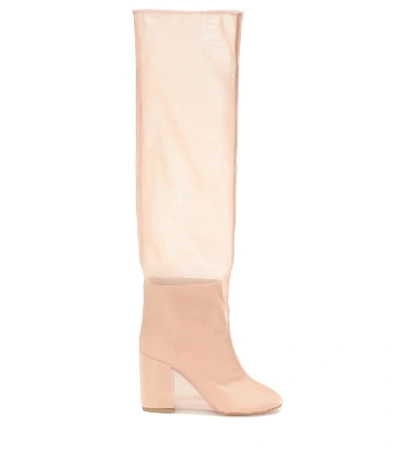 Shop Mm6 Maison Margiela Leather And Mesh Knee-high Boots In Pink