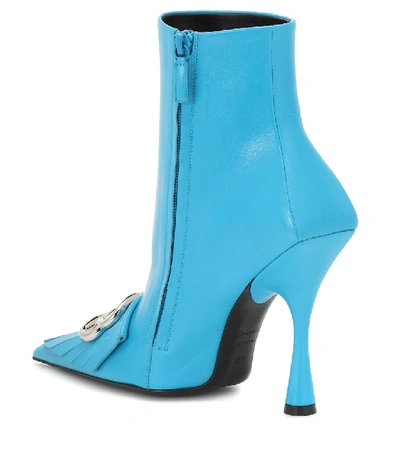 Shop Balenciaga Fringe Knife Leather Ankle Boots In Blue