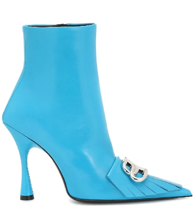 Shop Balenciaga Fringe Knife Leather Ankle Boots In Blue