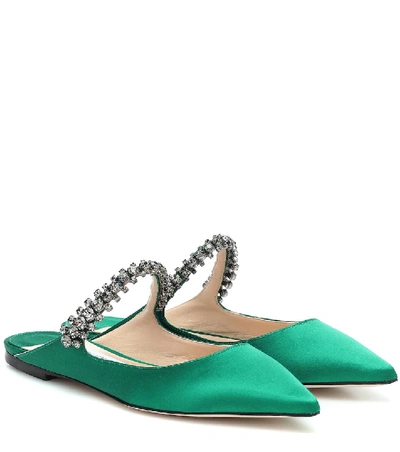 Shop Jimmy Choo Bing Flat Satin Slippers In Green