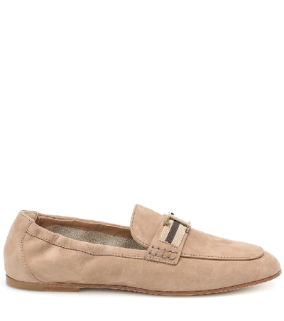 Shop Tod's Timeless Suede Loafers In Beige