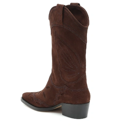 Shop Ganni High Texas Suede Cowboy Boots In Brown